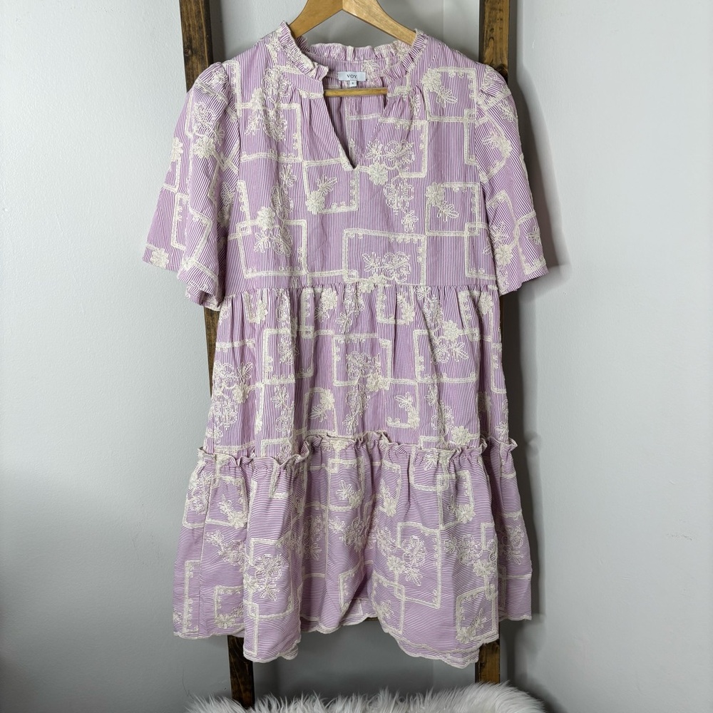 VOY Charming Embroidered Lilac Dress S